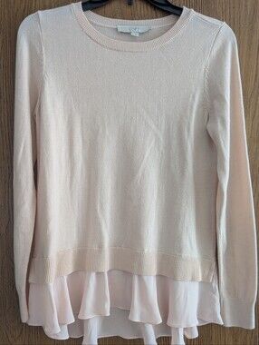 LOFT Blush Pink Long Sleeve Layered Ruffle Hem Sweater Top